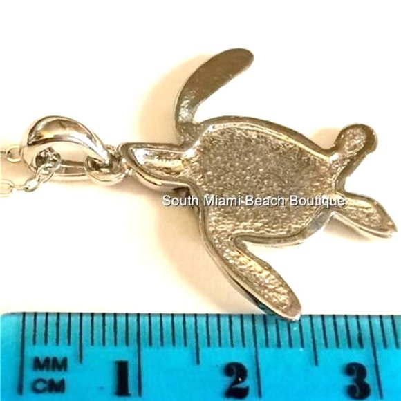 Blue Abalone Shell Sea Turtle Necklace Nautical Island Surfer Silver Plated - Picture 10 of 10